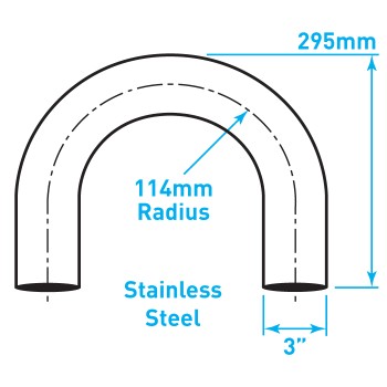 Exhaust Elbow 180º U Bend, Stainless Steel - 3"